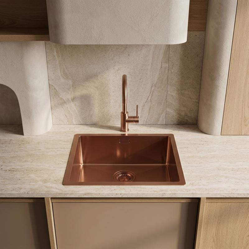 Pure.Sink Luxion Koperen spoelbak 36x40 cm onderbouw, vlakinbouw en opbouw PLX3640-62